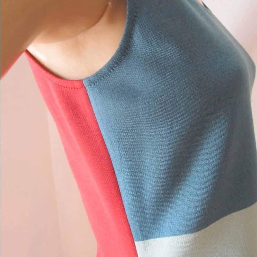 ST JOHN XL Mint Julep Cinnabar Black Caviar Colorblock Sleeveless Wool Knit Tank - Picture 5 of 15
